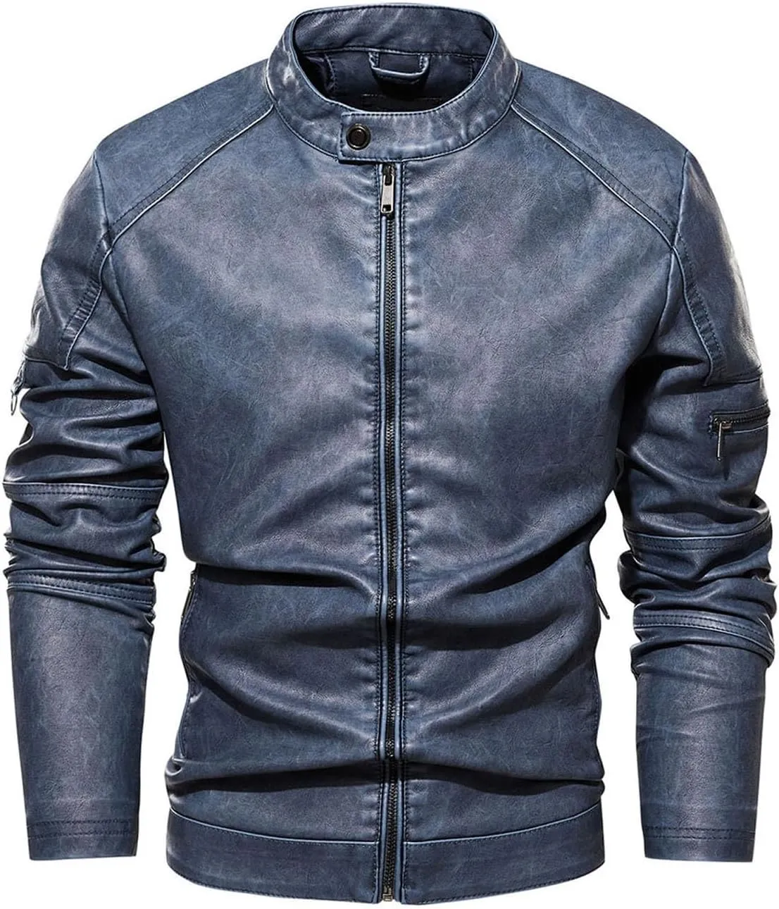 Dgoopd Men Leather Jacket Stand Collar Moto Jacket Waterproof Windproof Motorcycle Jacket Zip up Biker Jacket Leather Coat