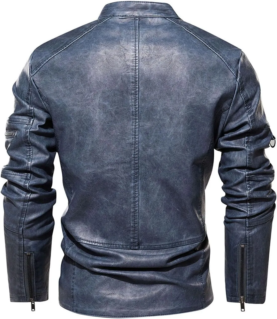 Dgoopd Men Leather Jacket Stand Collar Moto Jacket Waterproof Windproof Motorcycle Jacket Zip up Biker Jacket Leather Coat