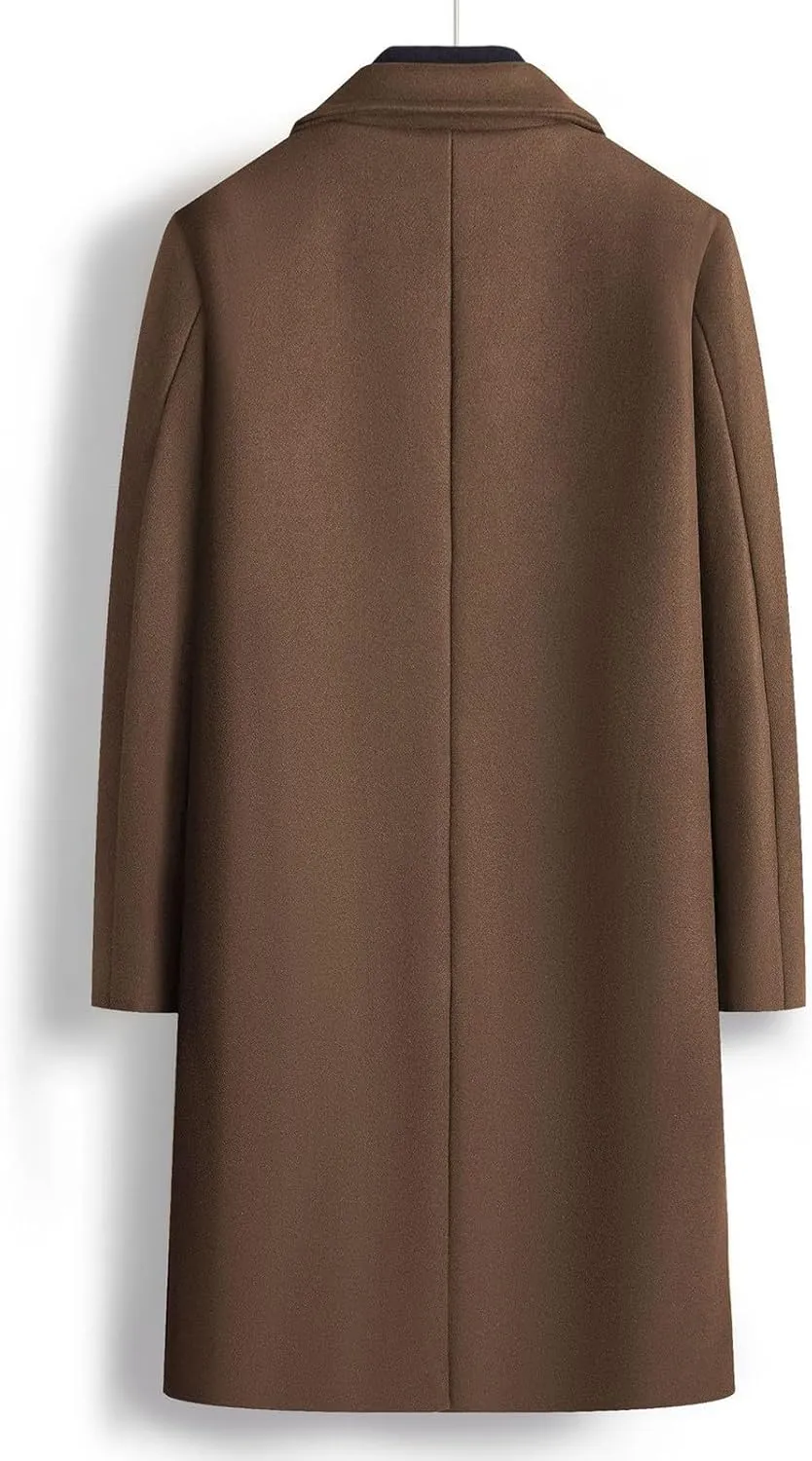 Dgoopd Mens Trench Coat Wool Blend Long Coat Double Breasted Coat Notch Lapel Jacket Fashion Peacoat Winter Overcoat