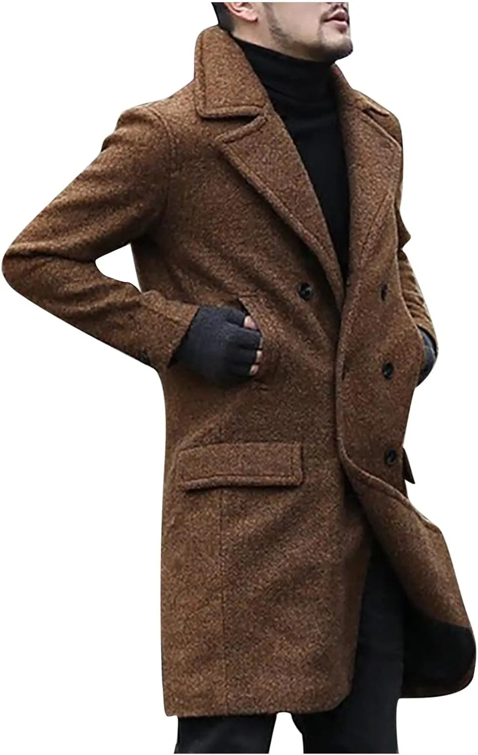 Dgoopd Men's Wool Blend Trench Coat Double Breasted Peacoat Notch Lapel Jacket Big and Tall Winter Coats Plus Size Overcoat
