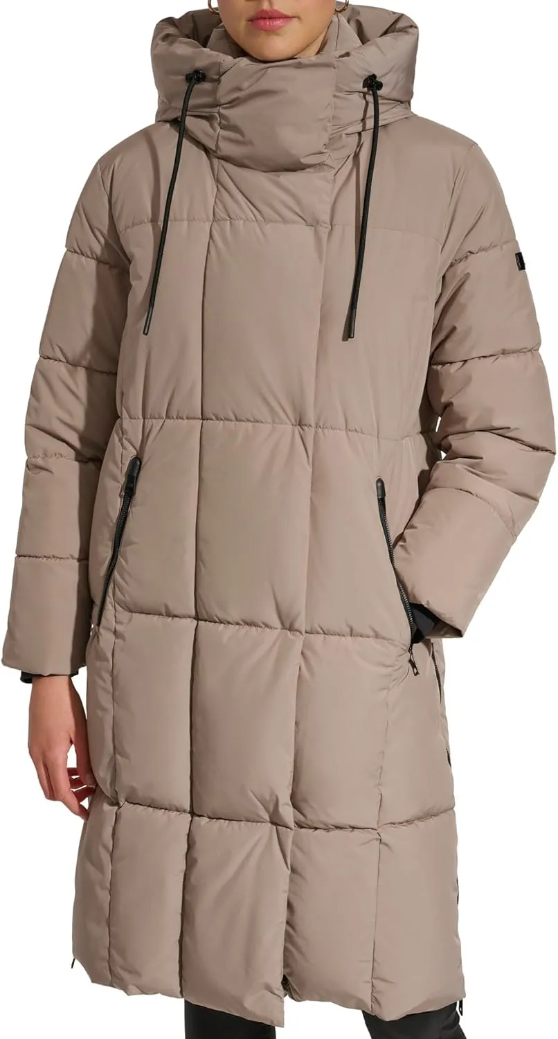 DKNY Women's Hooded Long Down Alternative Puffer Jacket