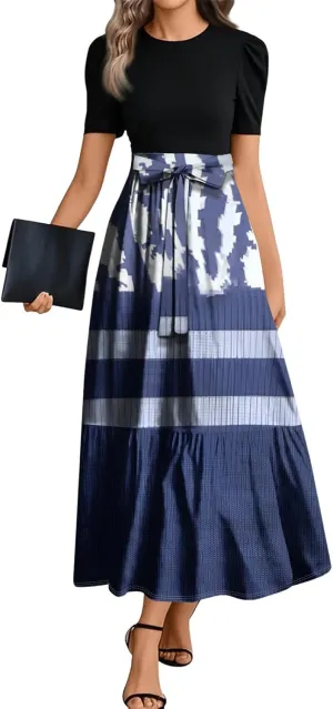 Dresses for Women 2025 Elegant Classy Summer Empire Waist Short Sleeve A Line Work Dress Wedding Guest Wrap Sundress