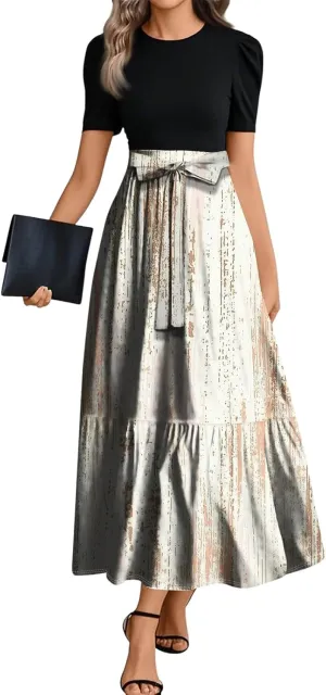 Dresses for Women 2025 Elegant Classy Summer Empire Waist Short Sleeve A Line Work Dress Wedding Guest Wrap Sundress