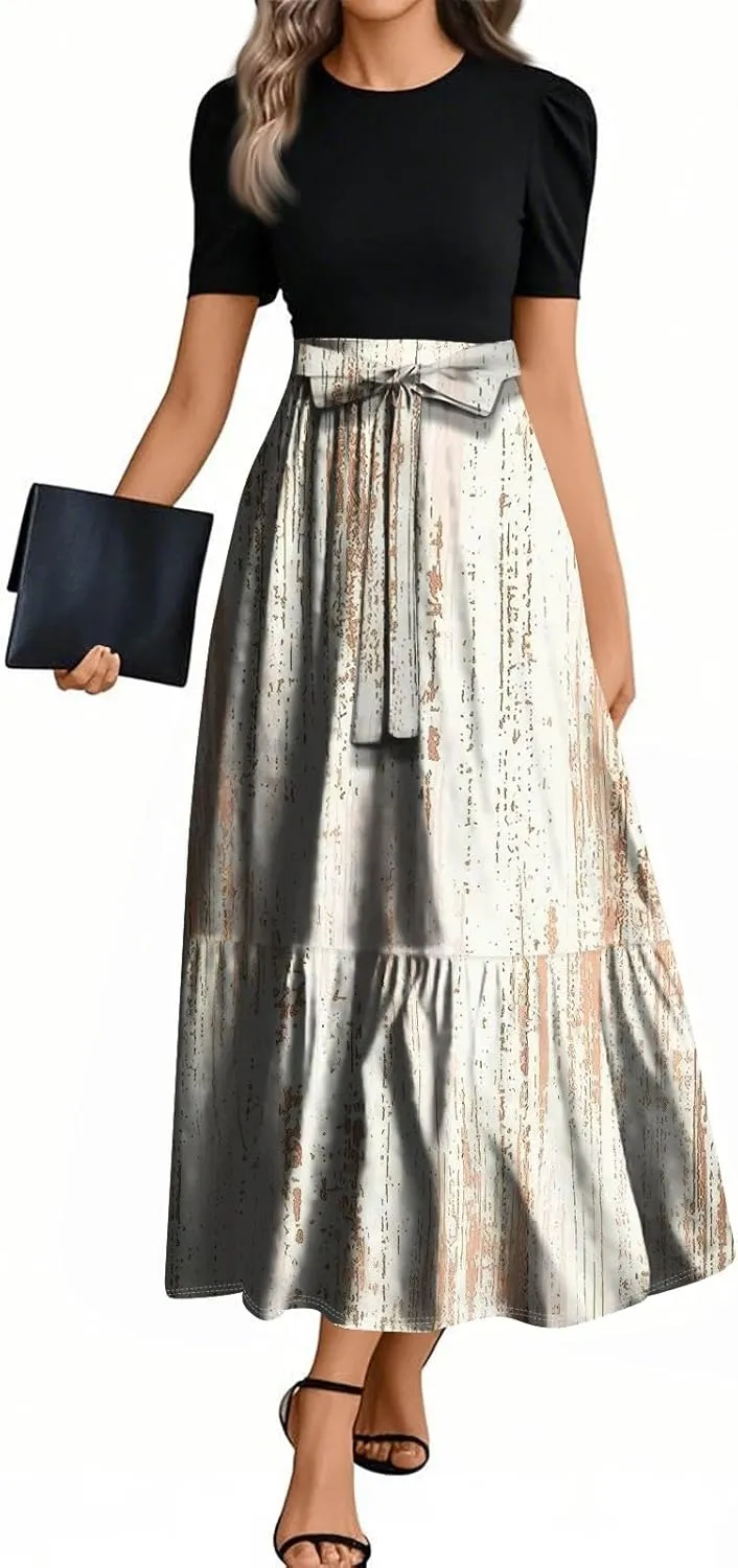 Dresses for Women 2025 Elegant Classy Summer Empire Waist Short Sleeve A Line Work Dress Wedding Guest Wrap Sundress