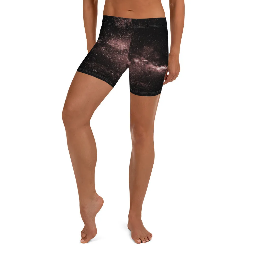 Dusty Brown Galaxy Women's Shorts, Space Milky Way Short Tights For Ladies-Made in USA/EU