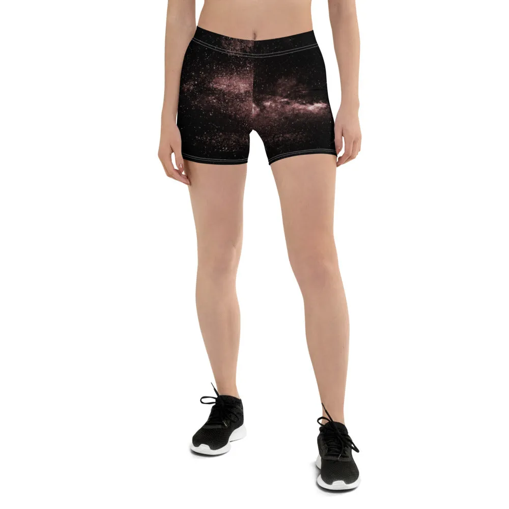 Dusty Brown Galaxy Women's Shorts, Space Milky Way Short Tights For Ladies-Made in USA/EU