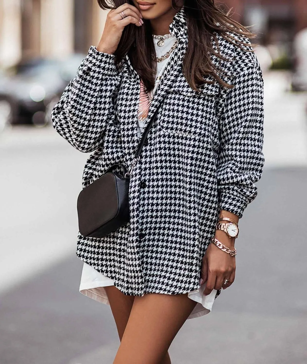 ECDAHICC Women's Plaid Wool Blend Tartan Coat Button Down Shirt Jacket Coat Outerwear