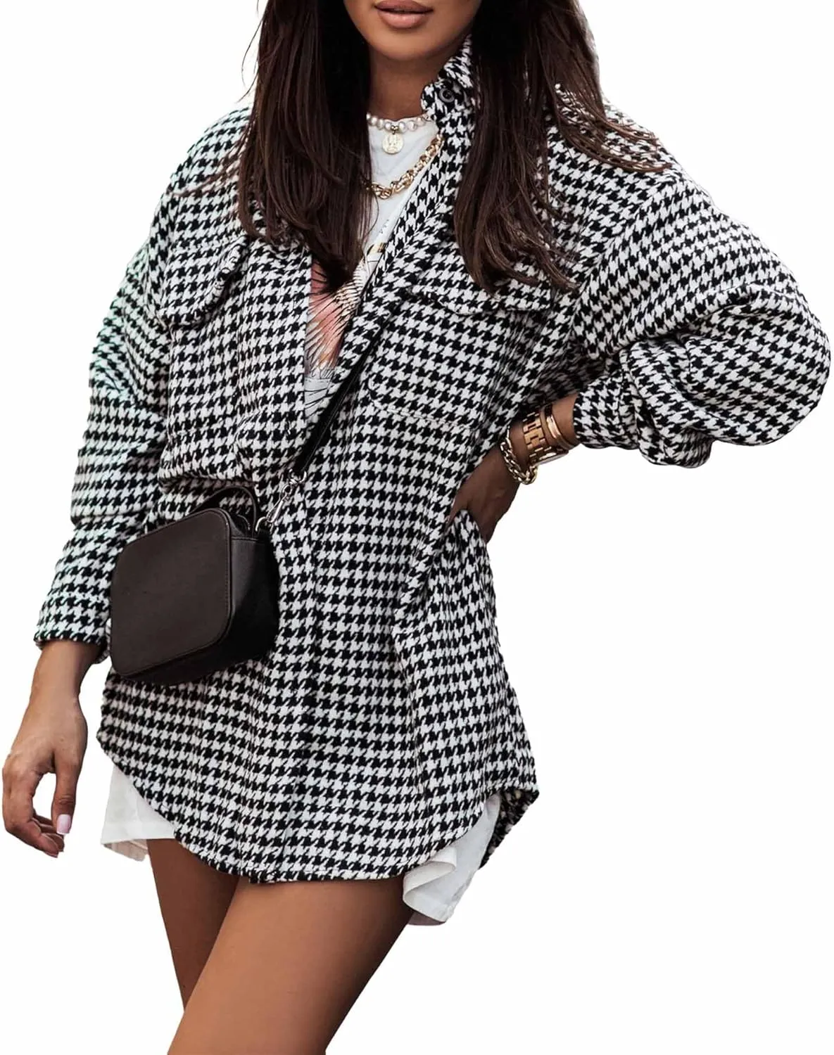 ECDAHICC Women's Plaid Wool Blend Tartan Coat Button Down Shirt Jacket Coat Outerwear