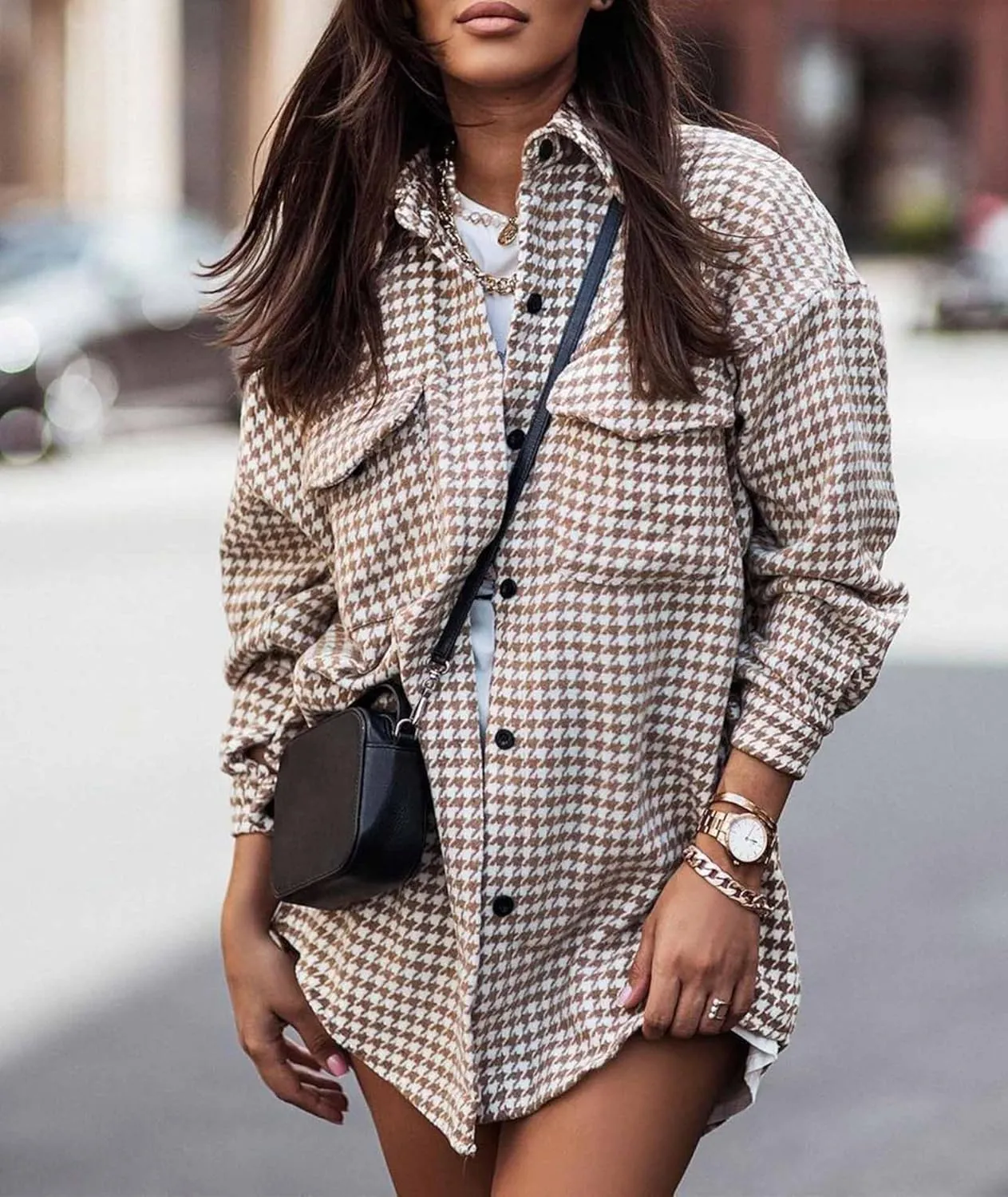 ECDAHICC Women's Plaid Wool Blend Tartan Coat Button Down Shirt Jacket Coat Outerwear