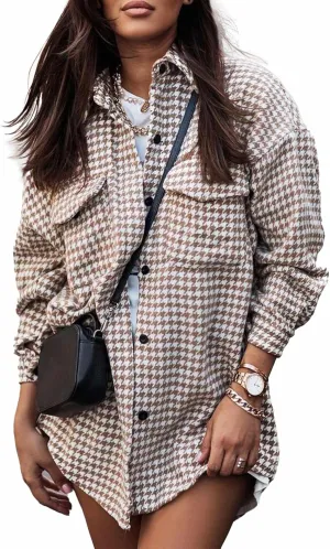ECDAHICC Women's Plaid Wool Blend Tartan Coat Button Down Shirt Jacket Coat Outerwear