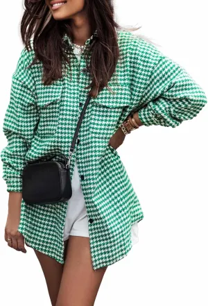 ECDAHICC Women's Plaid Wool Blend Tartan Coat Button Down Shirt Jacket Coat Outerwear