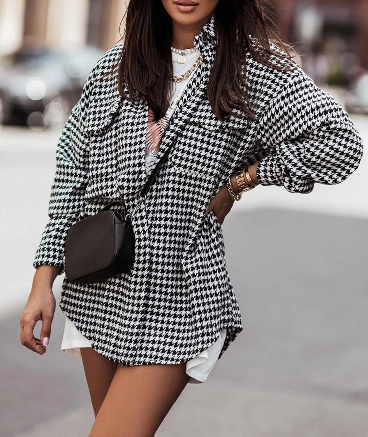 ECDAHICC Women's Plaid Wool Blend Tartan Coat Button Down Shirt Jacket Coat Outerwear