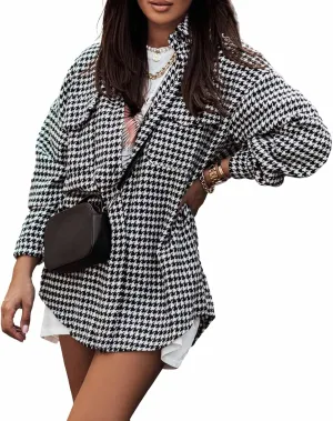 ECDAHICC Women's Plaid Wool Blend Tartan Coat Button Down Shirt Jacket Coat Outerwear