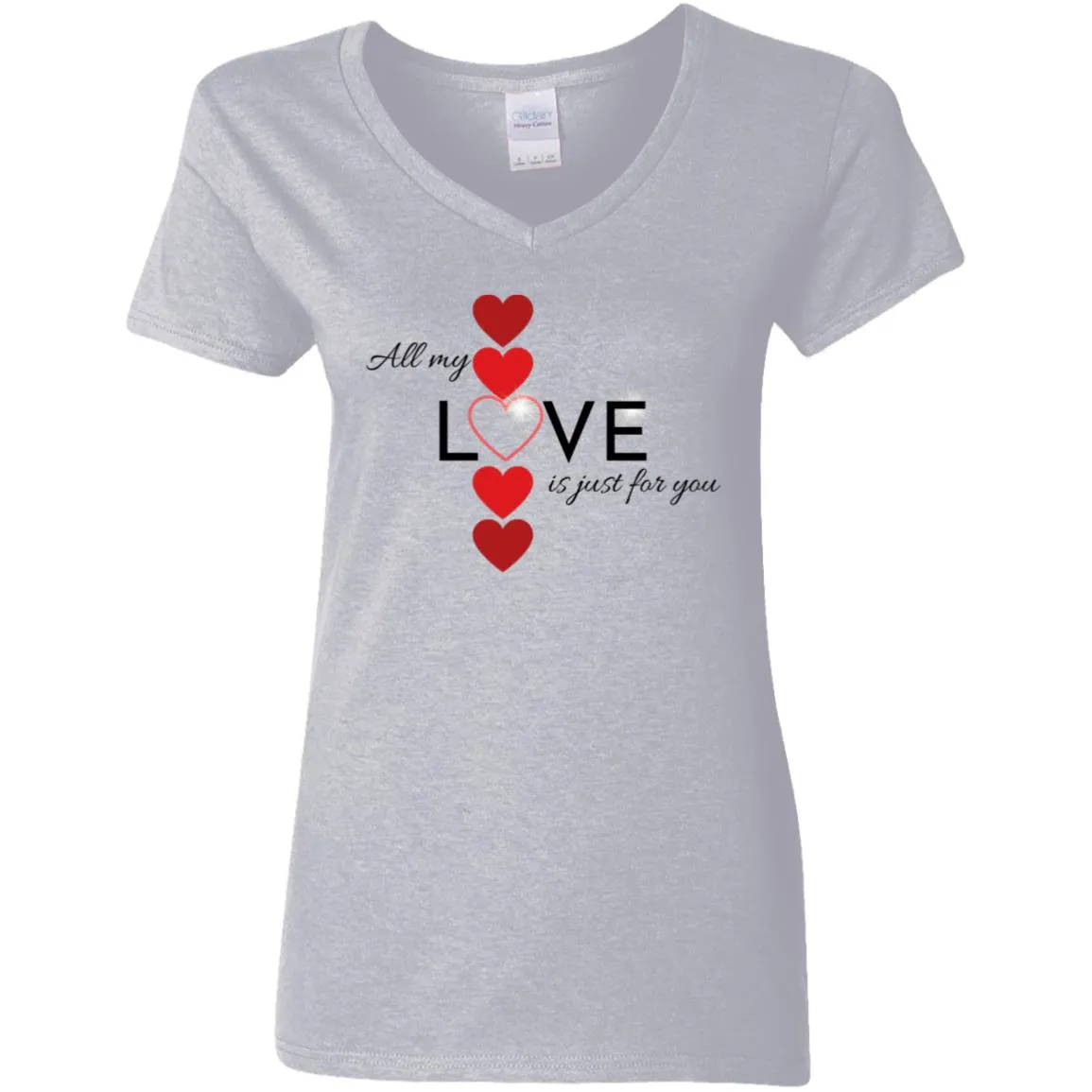 Elegant red hearts no background black t-shirt G500VL Ladies' 5.3 oz. V-Neck T-Shirt