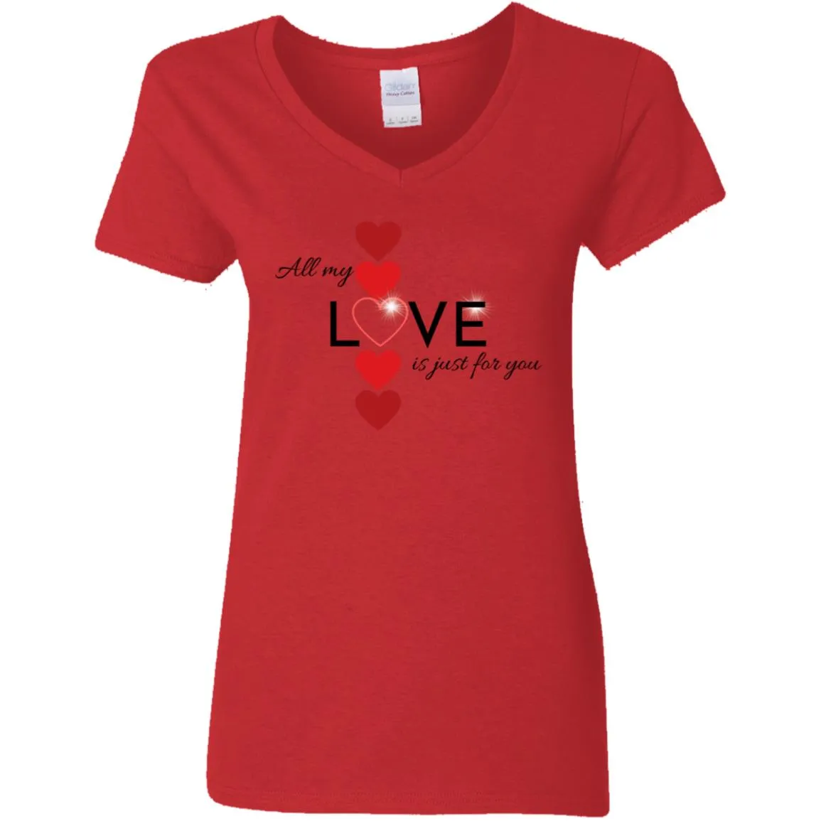 Elegant red hearts no background black t-shirt G500VL Ladies' 5.3 oz. V-Neck T-Shirt