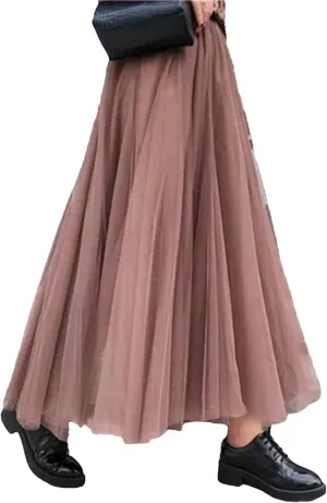 Elegant Women A-Line Tulle Skirt Big Swing Skirt Korean Mid-Calf Long Skirts