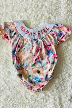 Embroidered "MAMA'S GIRL" multicolor floral print baby romper DLH2418