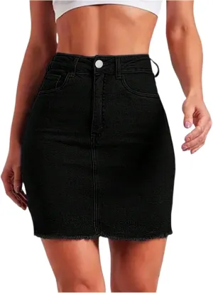 fanmpghleoo Jean Skirts for Women Denim Raw Hem Short Pencil Skirt Summer Casual Curvy High Waisted Denim Skirt with Pockets