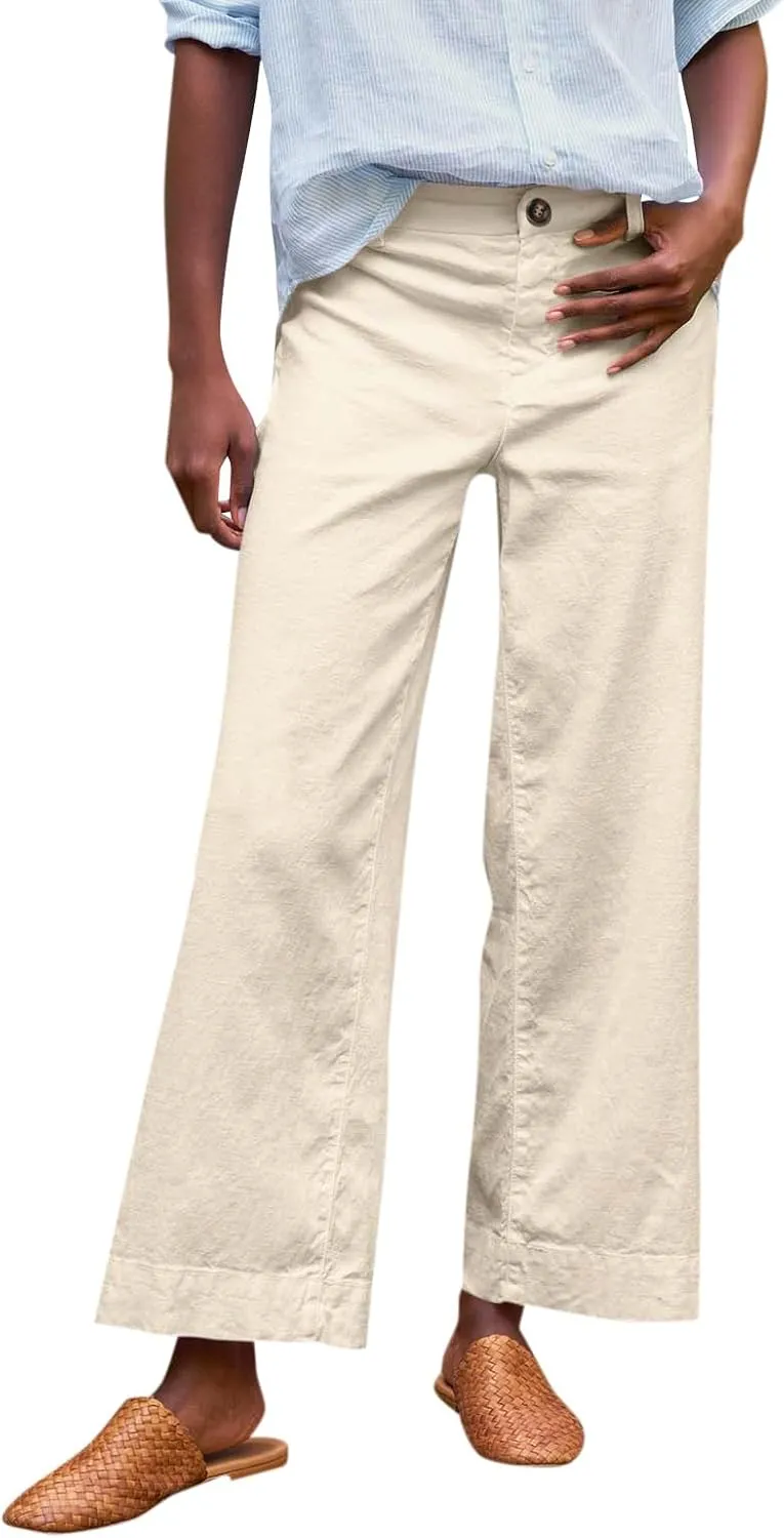 fanmpghleoo Woman Linen Pants High Waist Wide Leg Lightweight Linen Pants Casual Loose Fit Linen Cropped Pants Summer 2025