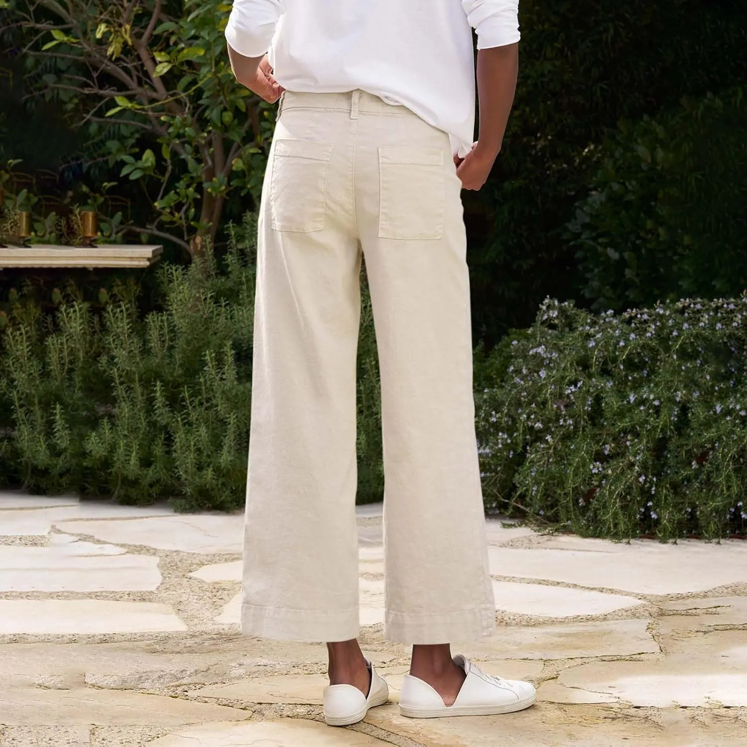 fanmpghleoo Woman Linen Pants High Waist Wide Leg Lightweight Linen Pants Casual Loose Fit Linen Cropped Pants Summer 2025