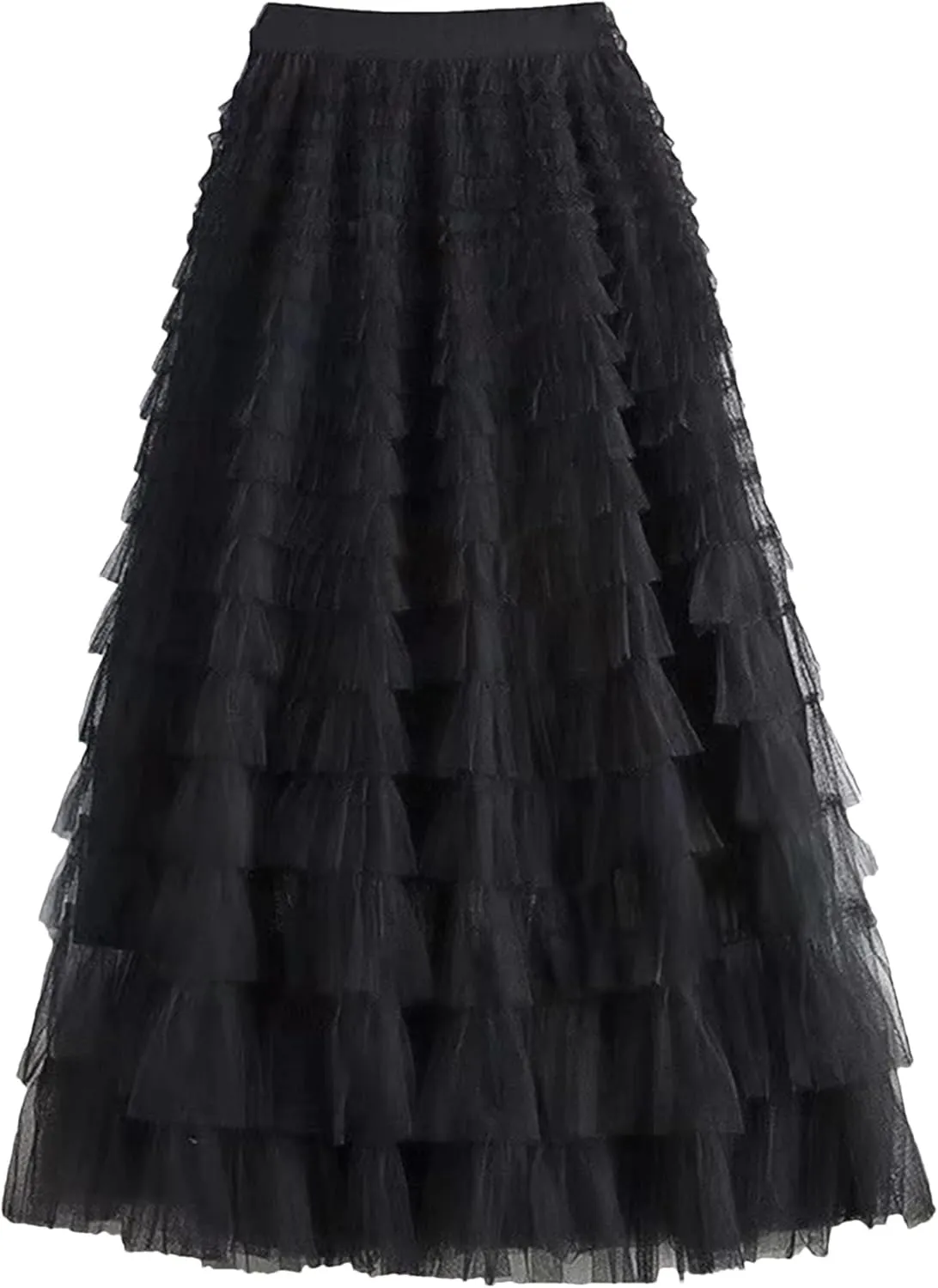 Fashion Mesh Skirt Women High Waist A-Line Gauze Spliced Solid Color Loose Skirts