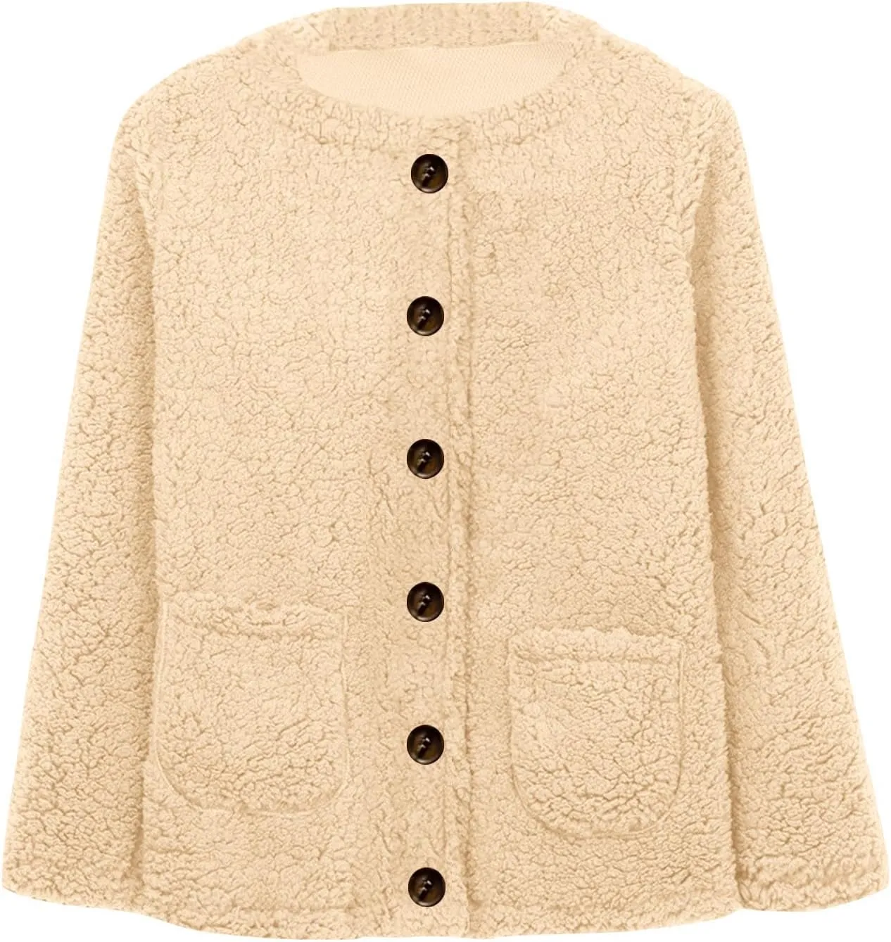 Fashion Sherpa Jacket for Women Casual Fall Winter Coats Solid Button Cardigan Tops Plush Coat with Pockets