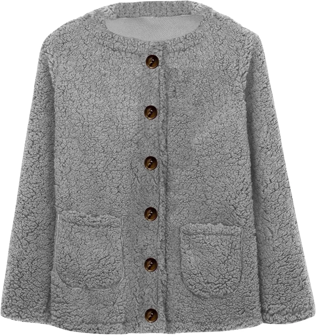 Fashion Sherpa Jacket for Women Casual Fall Winter Coats Solid Button Cardigan Tops Plush Coat with Pockets