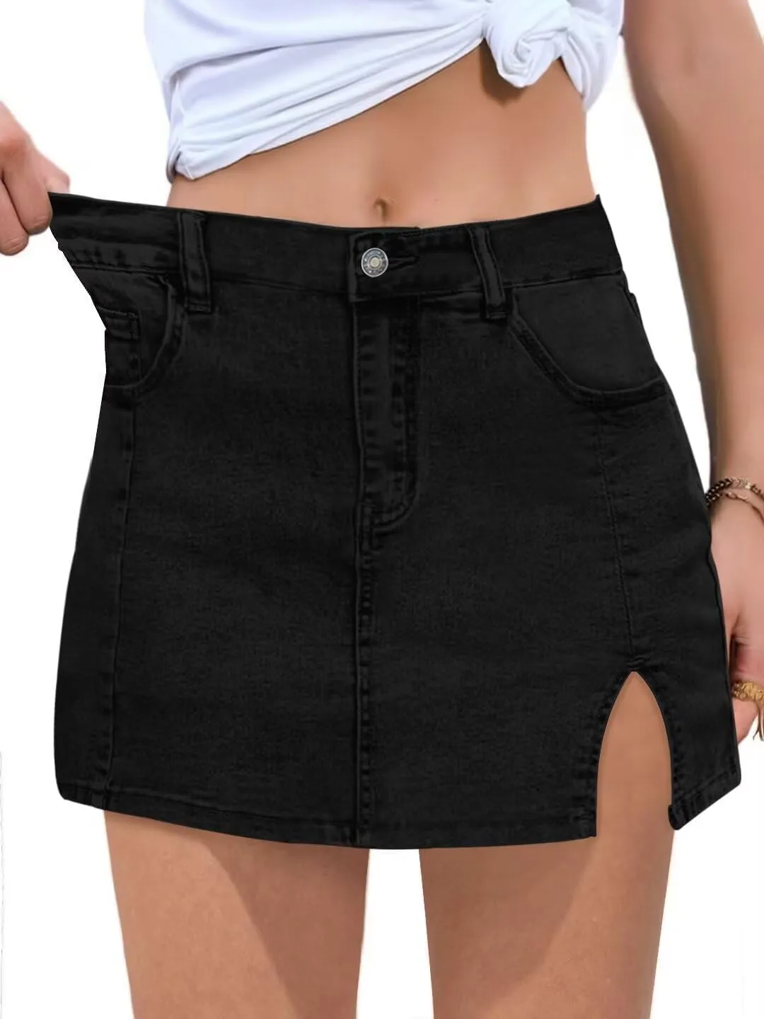 FEKOAFE Womens Jean Skirts 2025 High Waisted Skirts Trendy Denim Skirts with Slit