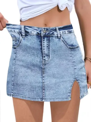 FEKOAFE Womens Jean Skirts 2025 High Waisted Skirts Trendy Denim Skirts with Slit