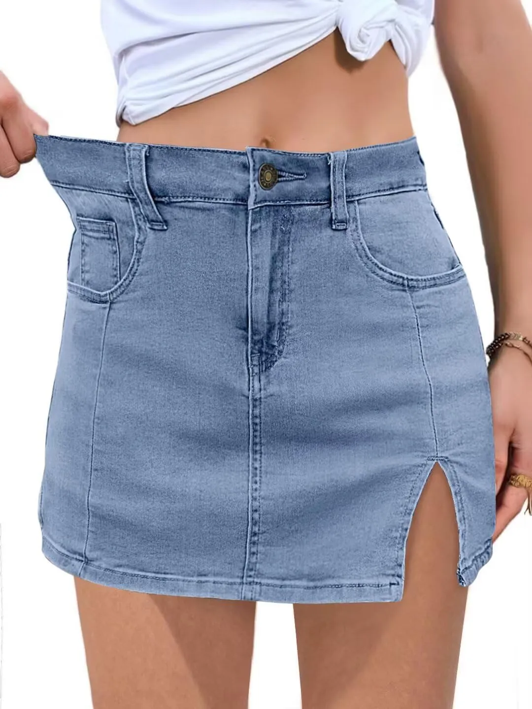 FEKOAFE Womens Jean Skirts 2025 High Waisted Skirts Trendy Denim Skirts with Slit