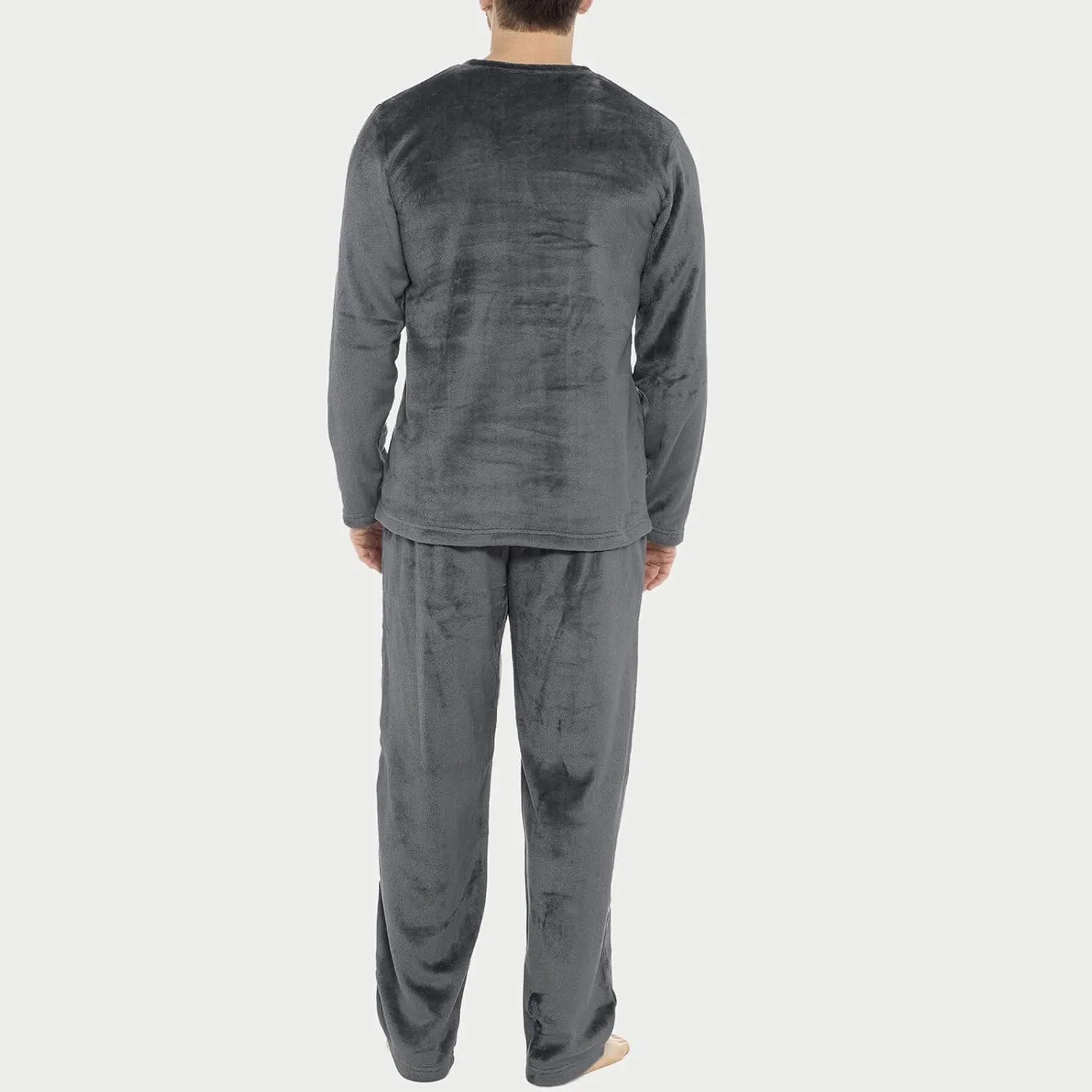 Flannel Pajamas For Men 2Pc Set Crewneck Long Sleeve Pjs Winter Warm Cozy Soft Fuzzy Lounge Pants Home Sleepwear