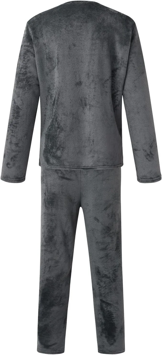Flannel Pajamas For Men 2Pc Set Crewneck Long Sleeve Pjs Winter Warm Cozy Soft Fuzzy Lounge Pants Home Sleepwear