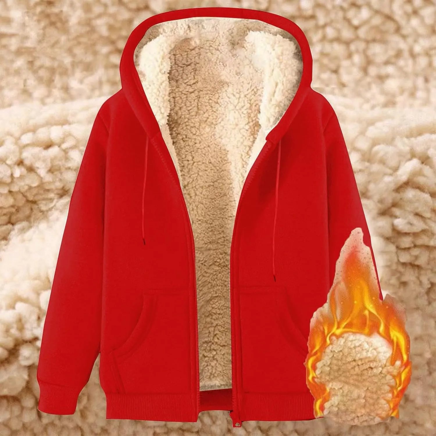 Fleece Jacket Men Fleece Jacket Women Unisex Fall Winter Warm Plush Lined Sherpa Cardigan Casual Long Sleeve Hoodies