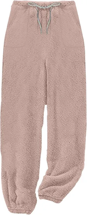Fleece Pajama Pants Women Winter Cozy Lounge Pants Casual Wide Leg Pants Warm Pajama Pants Loungewear with Pockets