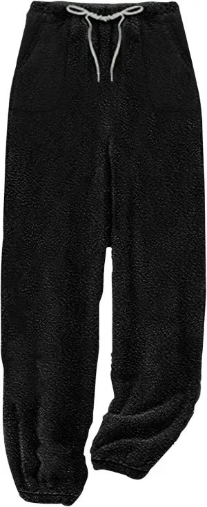 Fleece Pajama Pants Women Winter Cozy Lounge Pants Casual Wide Leg Pants Warm Pajama Pants Loungewear with Pockets