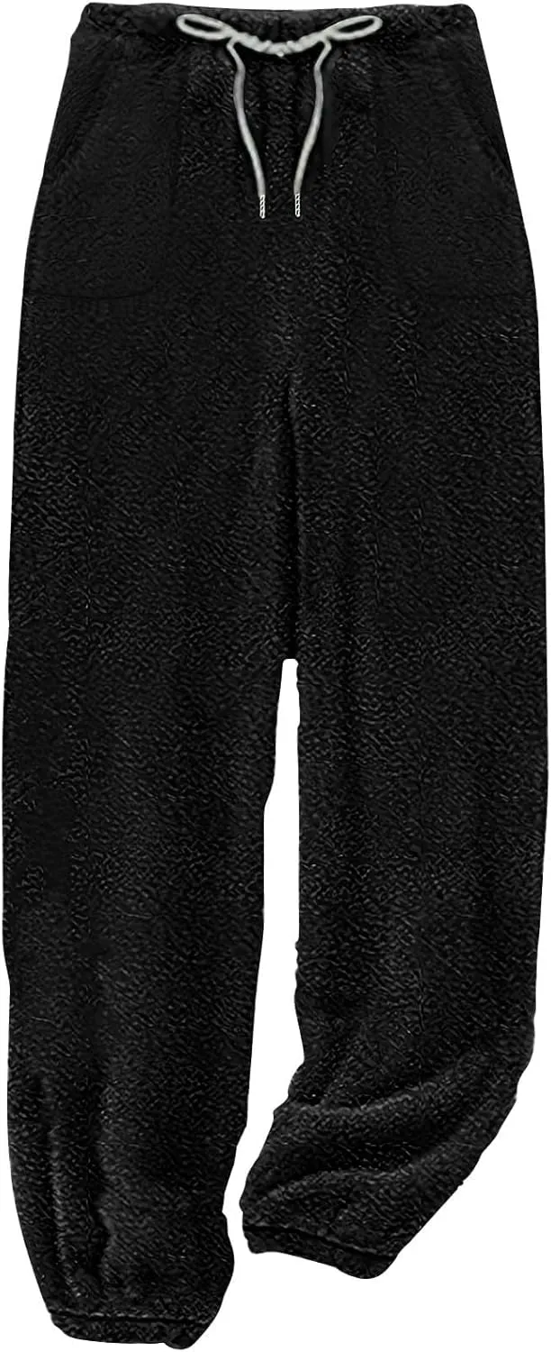Fleece Pajama Pants Women Winter Cozy Lounge Pants Casual Wide Leg Pants Warm Pajama Pants Loungewear with Pockets
