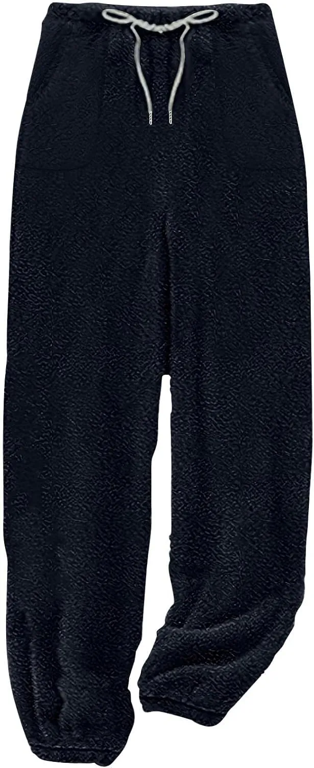 Fleece Pajama Pants Women Winter Cozy Lounge Pants Casual Wide Leg Pants Warm Pajama Pants Loungewear with Pockets
