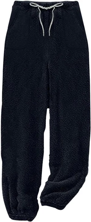 Fleece Pajama Pants Women Winter Cozy Lounge Pants Casual Wide Leg Pants Warm Pajama Pants Loungewear with Pockets
