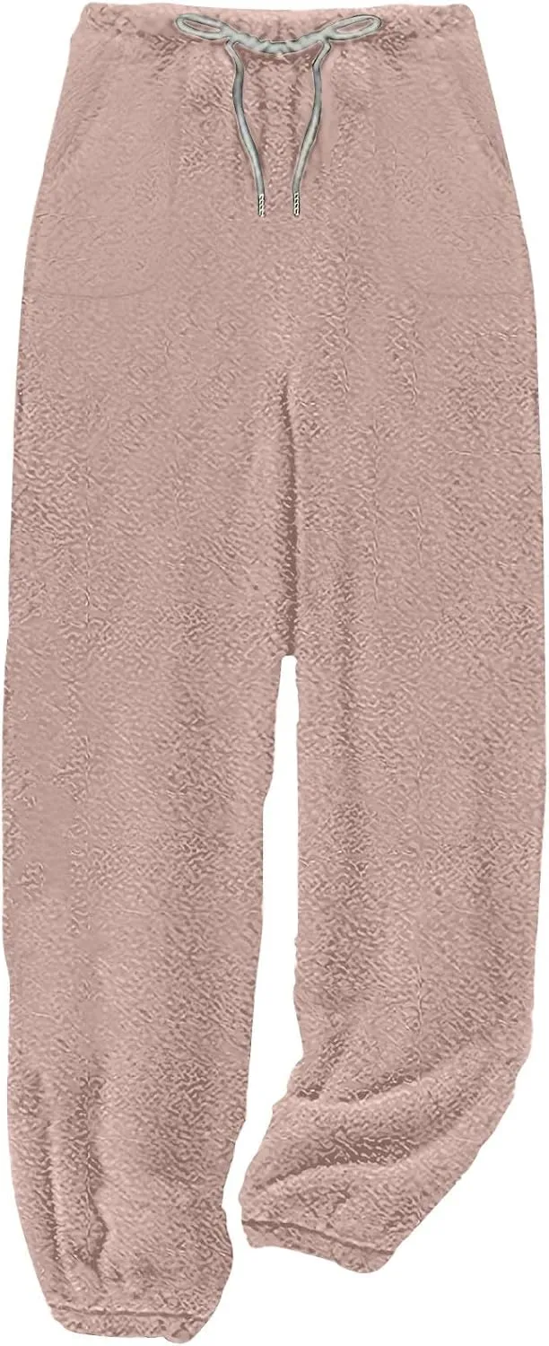 Fleece Pajama Pants Women Winter Cozy Lounge Pants Casual Wide Leg Pants Warm Pajama Pants Loungewear with Pockets