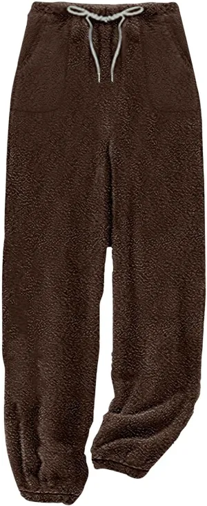 Fleece Pajama Pants Women Winter Cozy Lounge Pants Casual Wide Leg Pants Warm Pajama Pants Loungewear with Pockets
