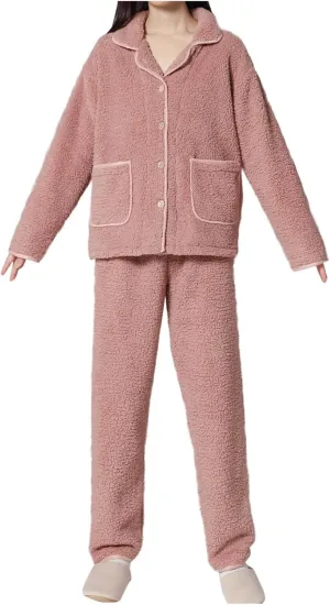 Fleece Pajamas Women Set 2 Piece Lounge Set Fuzzy Button Down Shirts and Pajama Pants Cozy Soft Pjs Sets Sleepwear
