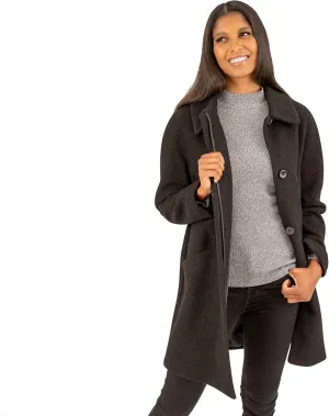 Fleet Street Ltd. Women's Button Down Wool Blend Overcoat, Black, Large