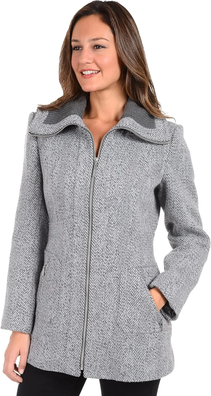 Fleet Street Ltd. Women's Full Zip Front Wool Blend Tweed Jacket