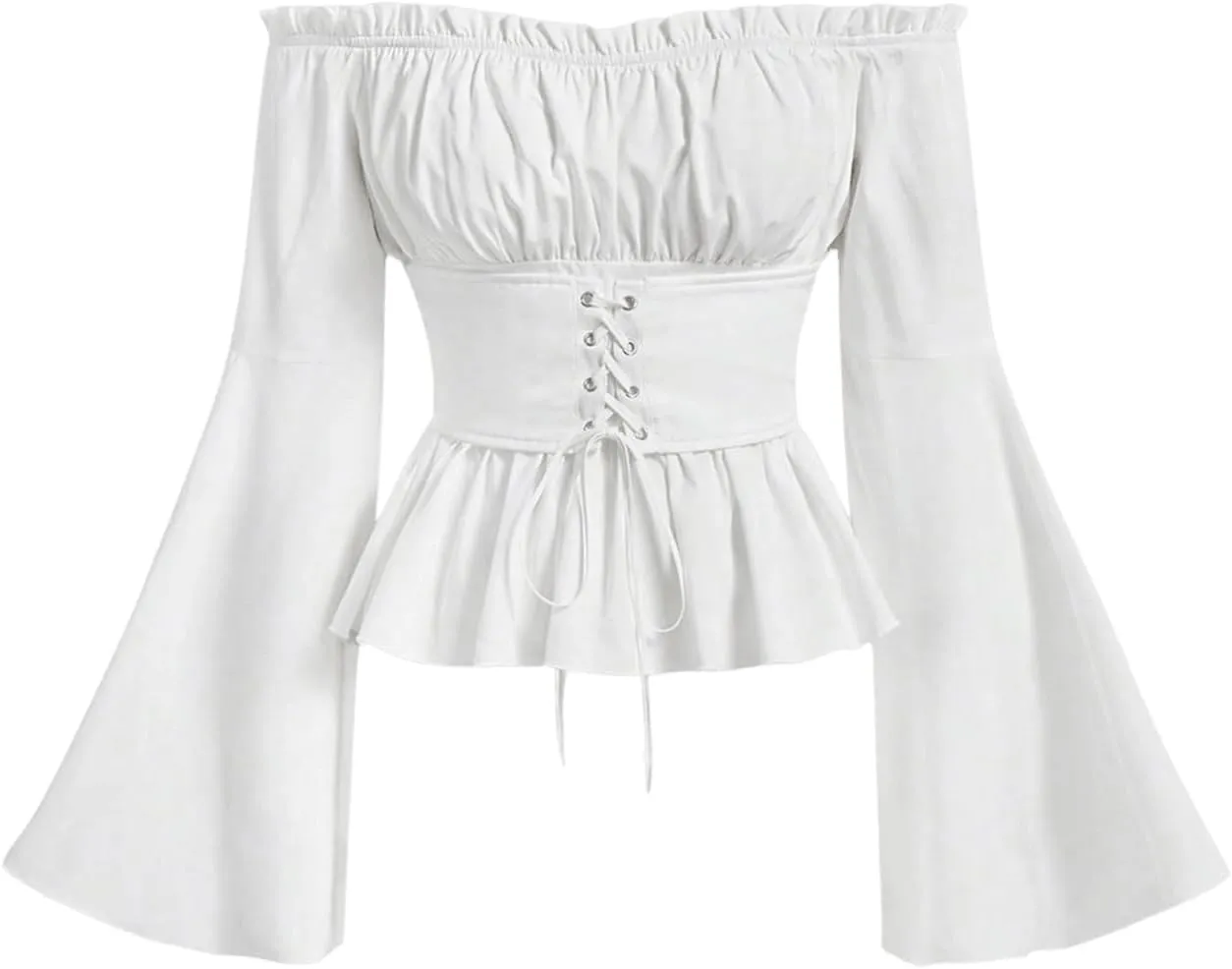 Floerns Women's Goth Frill Trim Off Shoulder Blouses Bell Long Sleeve Peplum Tops