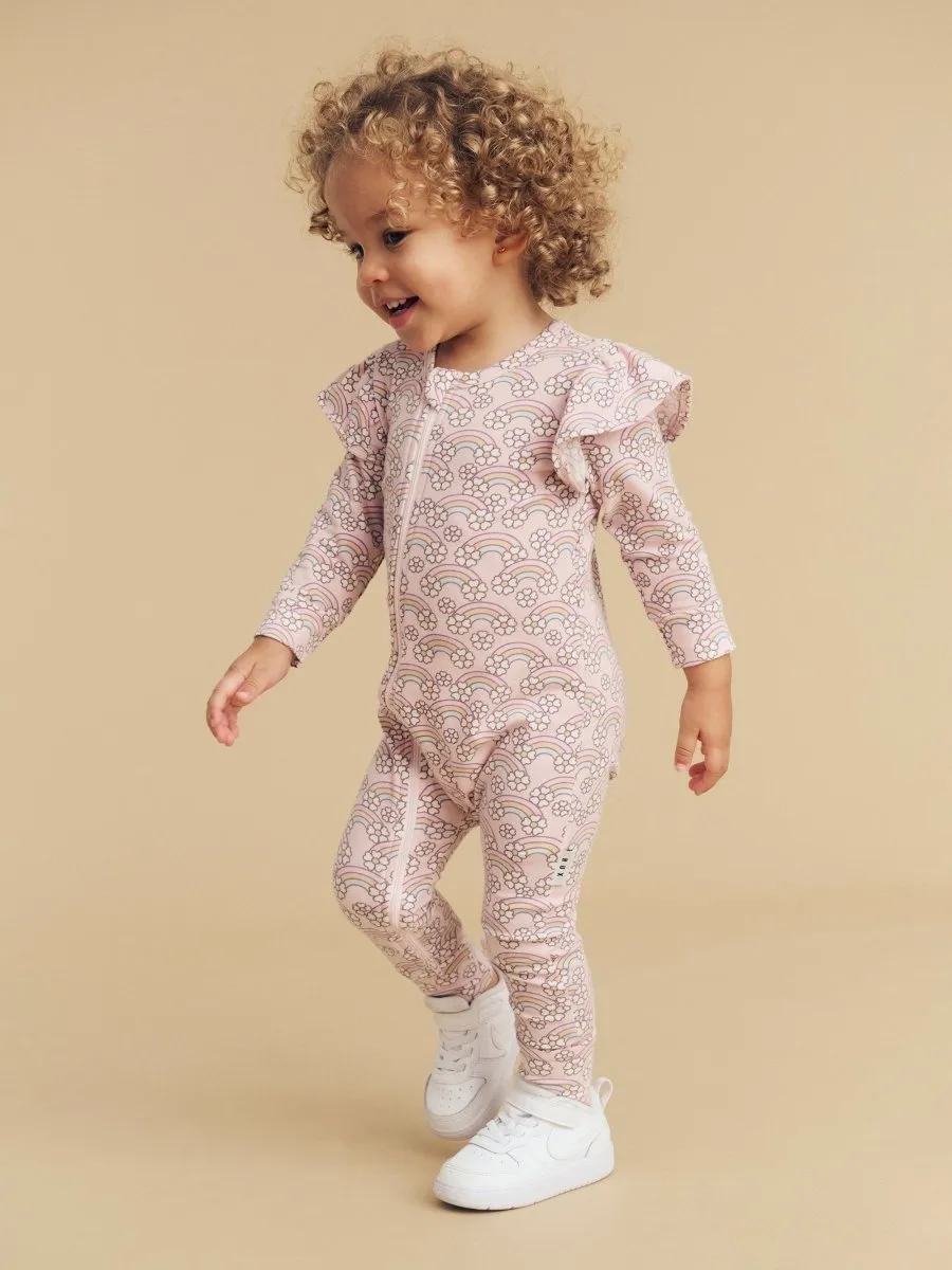 FLOWER BOW FRILL ZIP ROMPER
