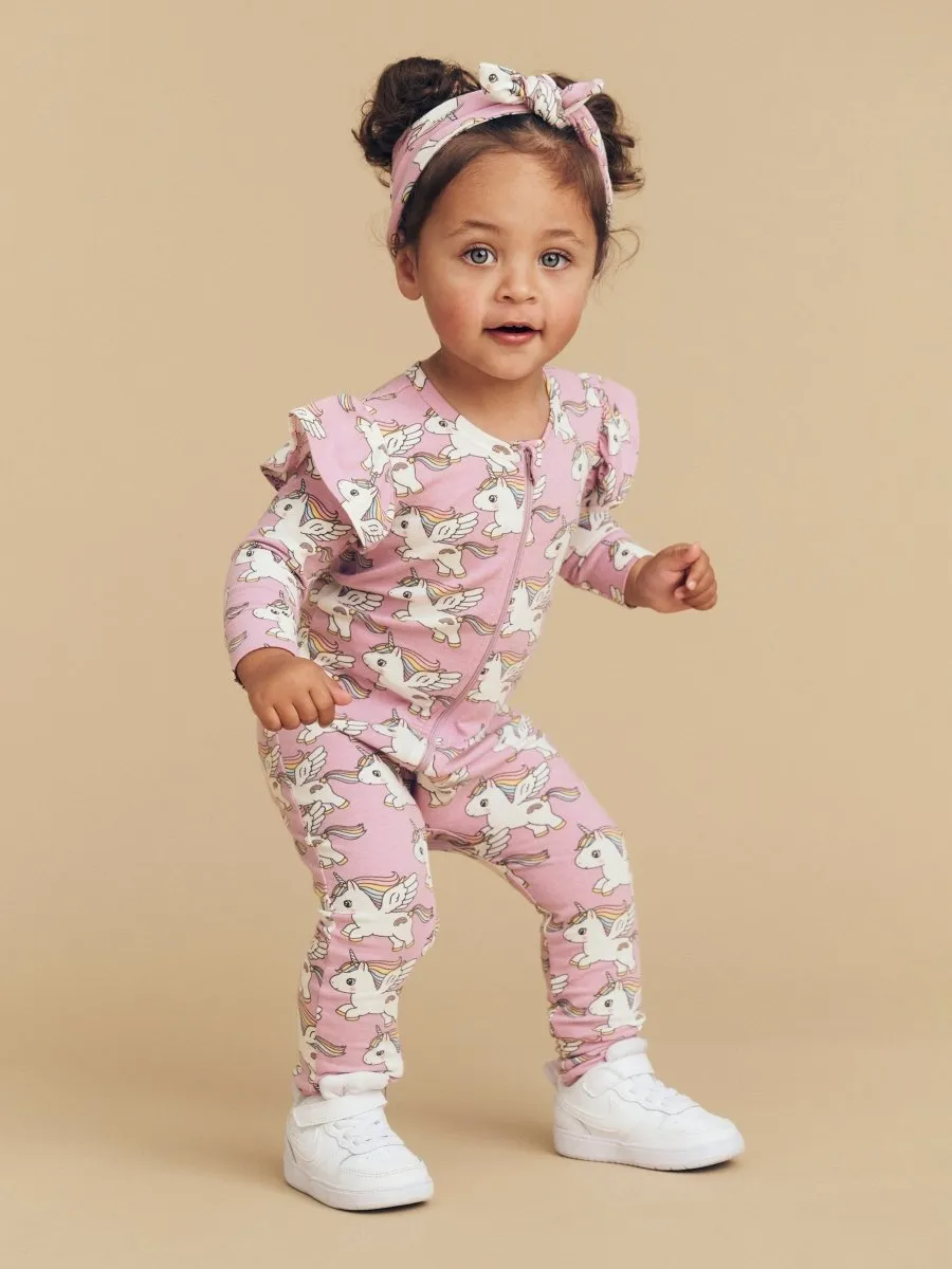 FLOWER BOW FRILL ZIP ROMPER