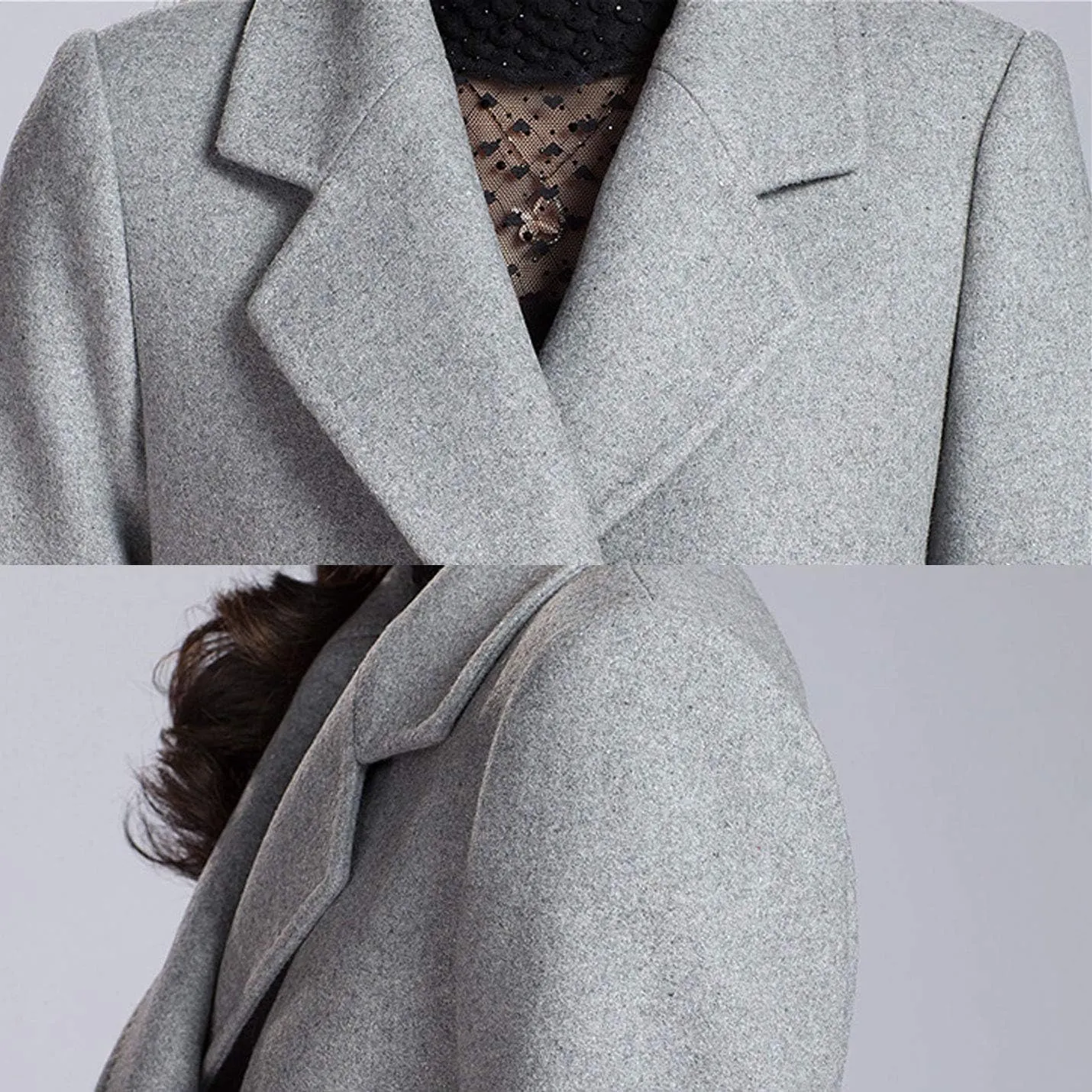 Flygo Women's Classic Lapel Wool Blend Pea Coat Jacket