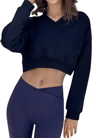 Flygo Womens Sweatshirts Pullover Tops Drop Shoulder Running Activewear Casual Gym Workout(Black-M)
