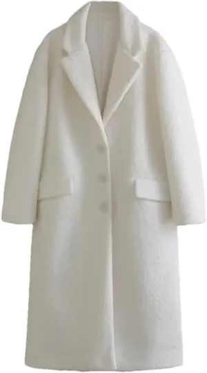 Fnfmrfmr Women Wool Blend Coat Lapel White Single-Breasted Long Outerwear Jacket