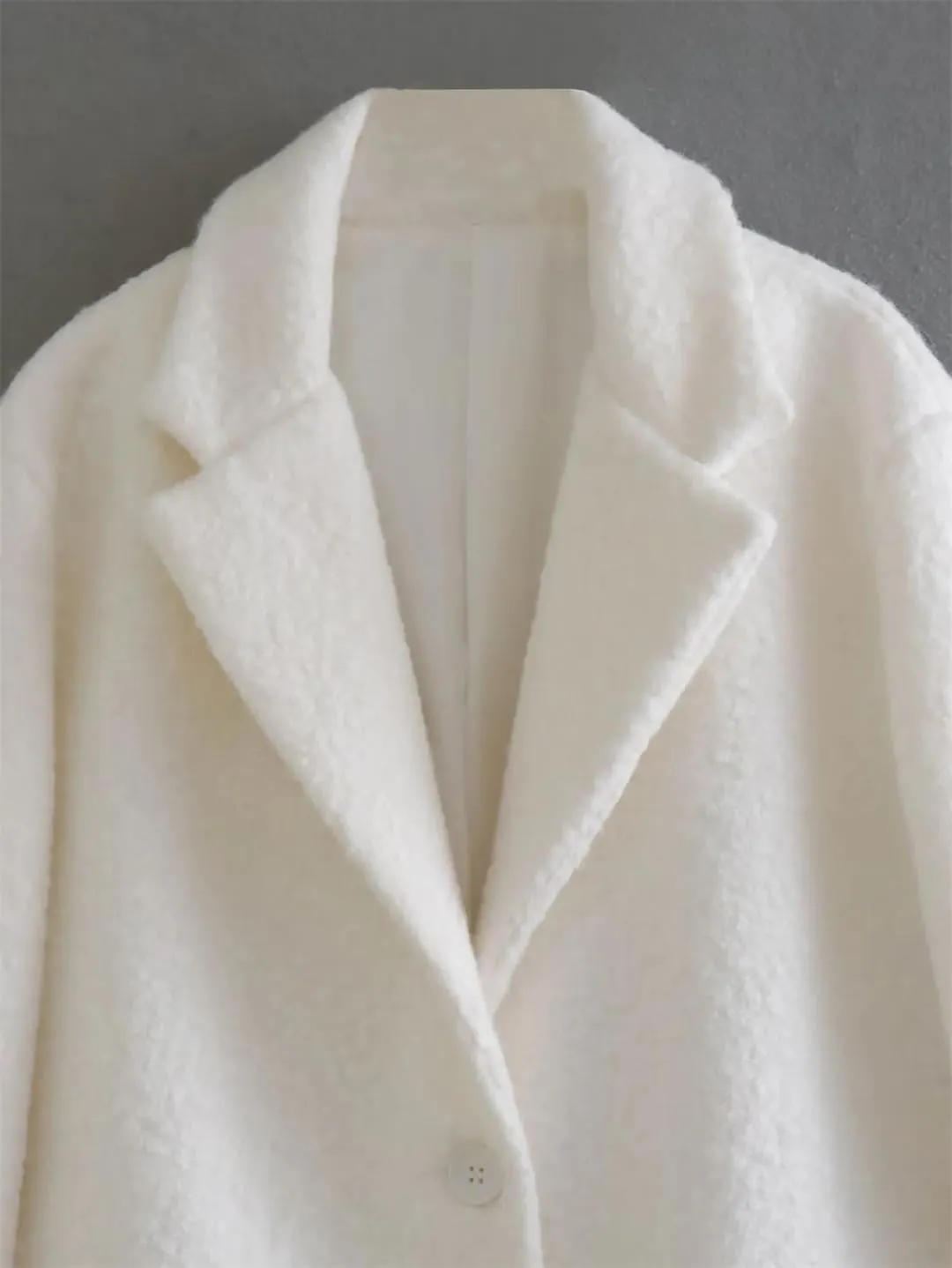 Fnfmrfmr Women Wool Blend Coat Lapel White Single-Breasted Long Outerwear Jacket